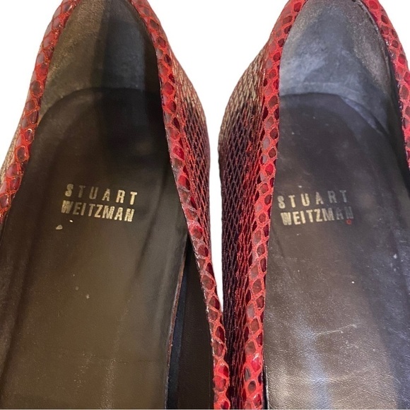 STUART Weitzman Red snake skin embossed loafers size 10 - Picture 9 of 10